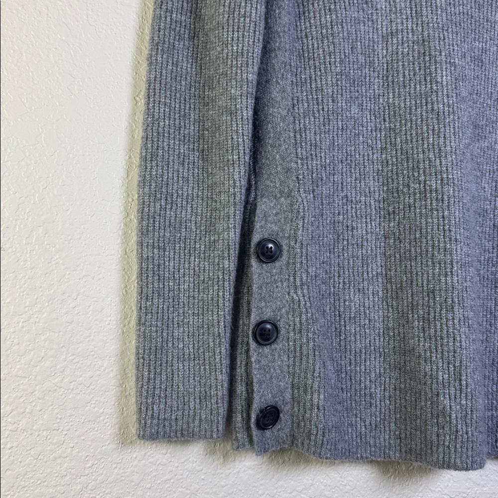TALBOTS Gray Ribbed Button-Detail Sweater. - Picture 6 of 11